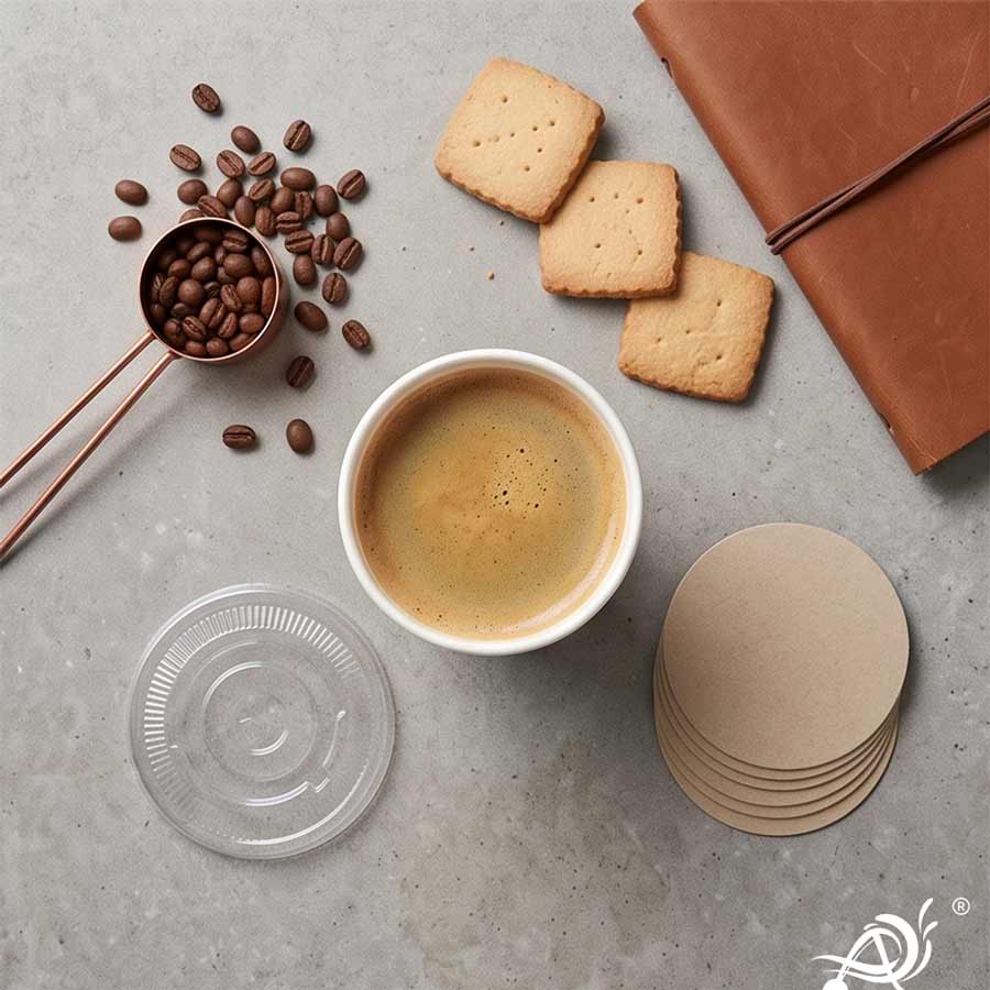 300 ML (10 oz) Kraft Double Wall Paper Cups With Flat Plastic Lids (Pack of 100) - Insulated Takeaway Coffee Cups