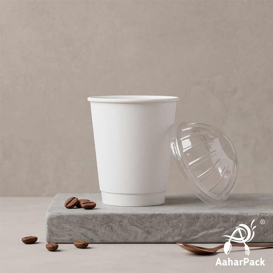 300 ML (10 oz) White Double Wall Paper Cups With Dome Lids (Pack of 100) - Premium Insulated Takeaway Coffee Cups