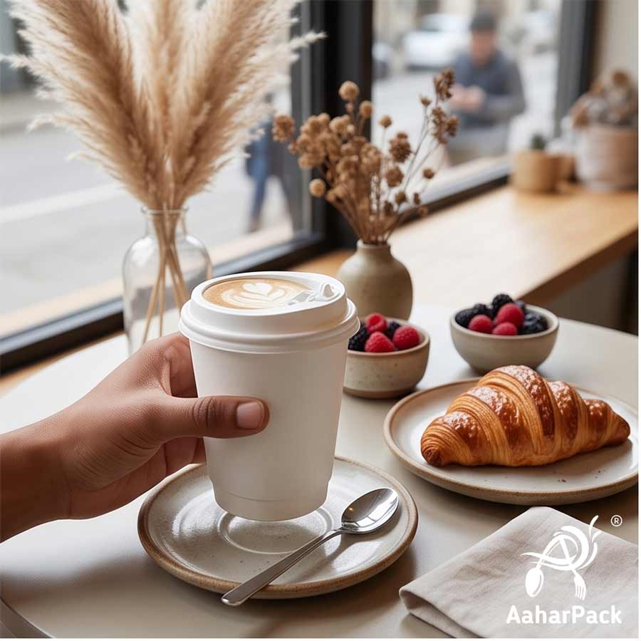 300 ML (10 oz) White Double Wall Paper Cups with Lockable White Sipper Lids (Pack of 200) - Spill-Proof Insulated Takeaway Cups