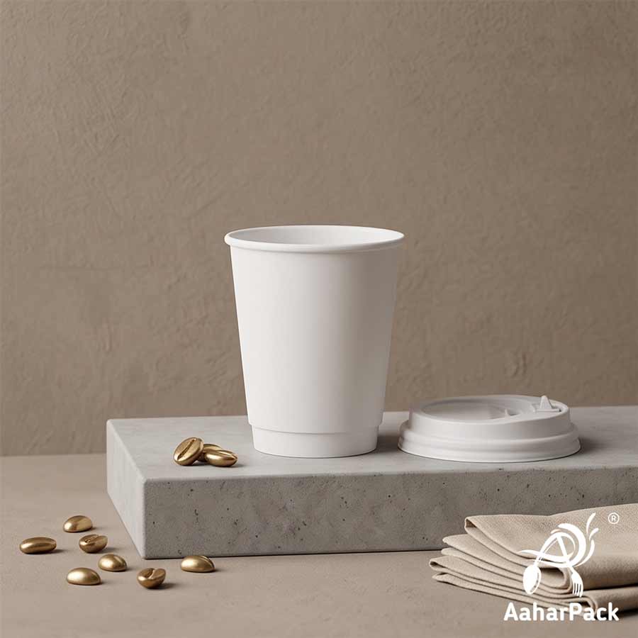 300 ML (10 oz) White Double Wall Paper Cups with Lockable White Sipper Lids (Pack of 200) - Spill-Proof Insulated Takeaway Cups
