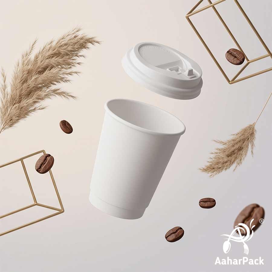 300 ML (10 oz) White Double Wall Paper Cups with Lockable White Sipper Lids (Pack of 200) - Spill-Proof Insulated Takeaway Cups