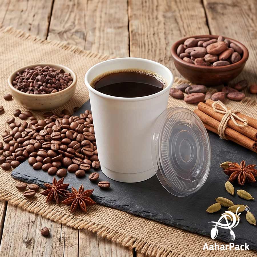 300 ML (10 oz) White Double Wall Paper Cups With Flat Plastic Lids (Pack of 100) - Insulated Takeaway Coffee Cups