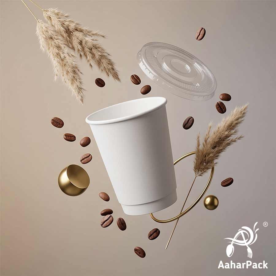 300 ML (10 oz) White Double Wall Paper Cups With Flat Plastic Lids (Pack of 100) - Insulated Takeaway Coffee Cups