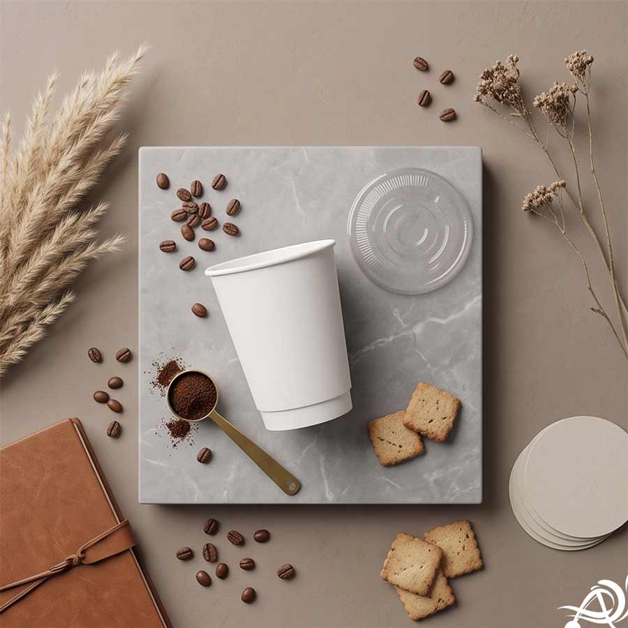 300 ML (10 oz) White Double Wall Paper Cups With Flat Plastic Lids (Pack of 100) - Insulated Takeaway Coffee Cups