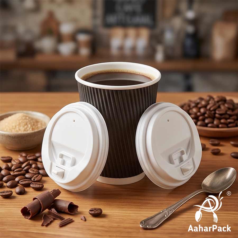 Black Ripple Wall Paper Cup with Lockable White Lid