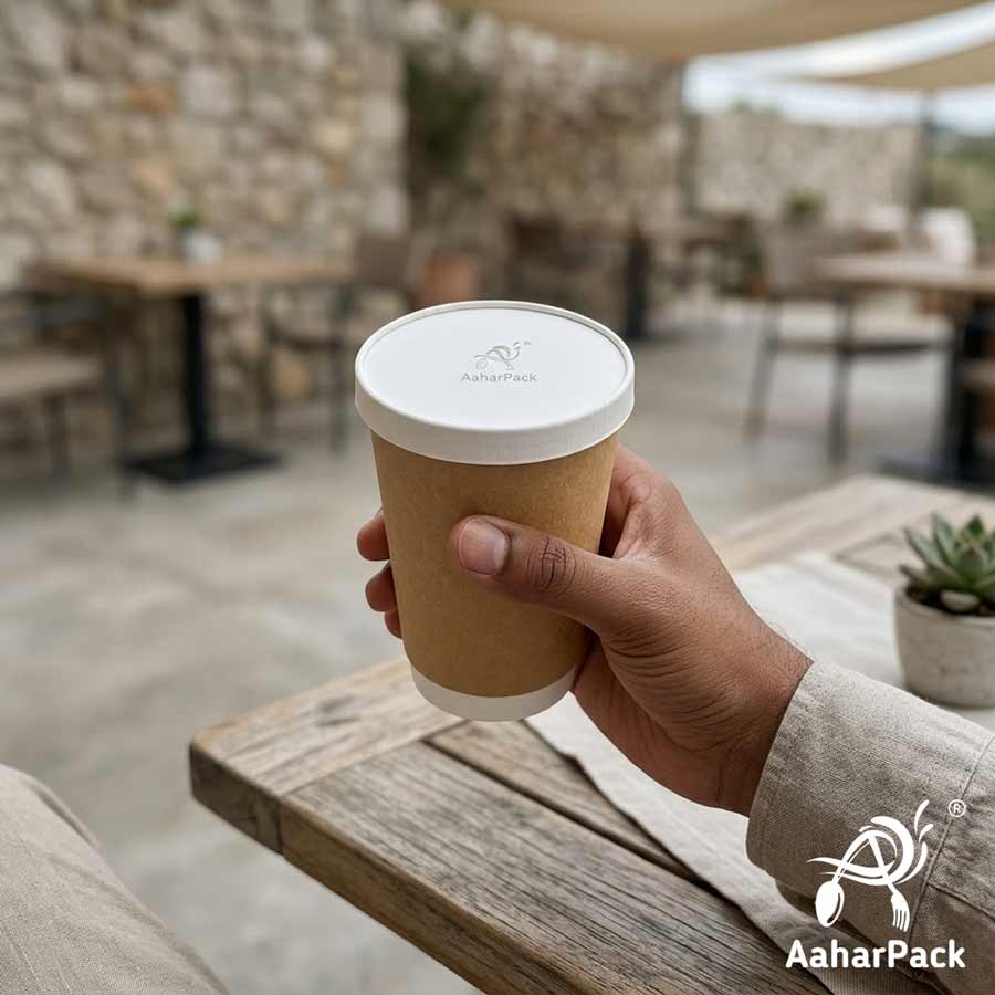 300 ML Long Kraft Double Wall Paper Cups With Flat Paper Lids (Pack of 150) - 100% Plastic-Free Tall Insulated Coffee Cups