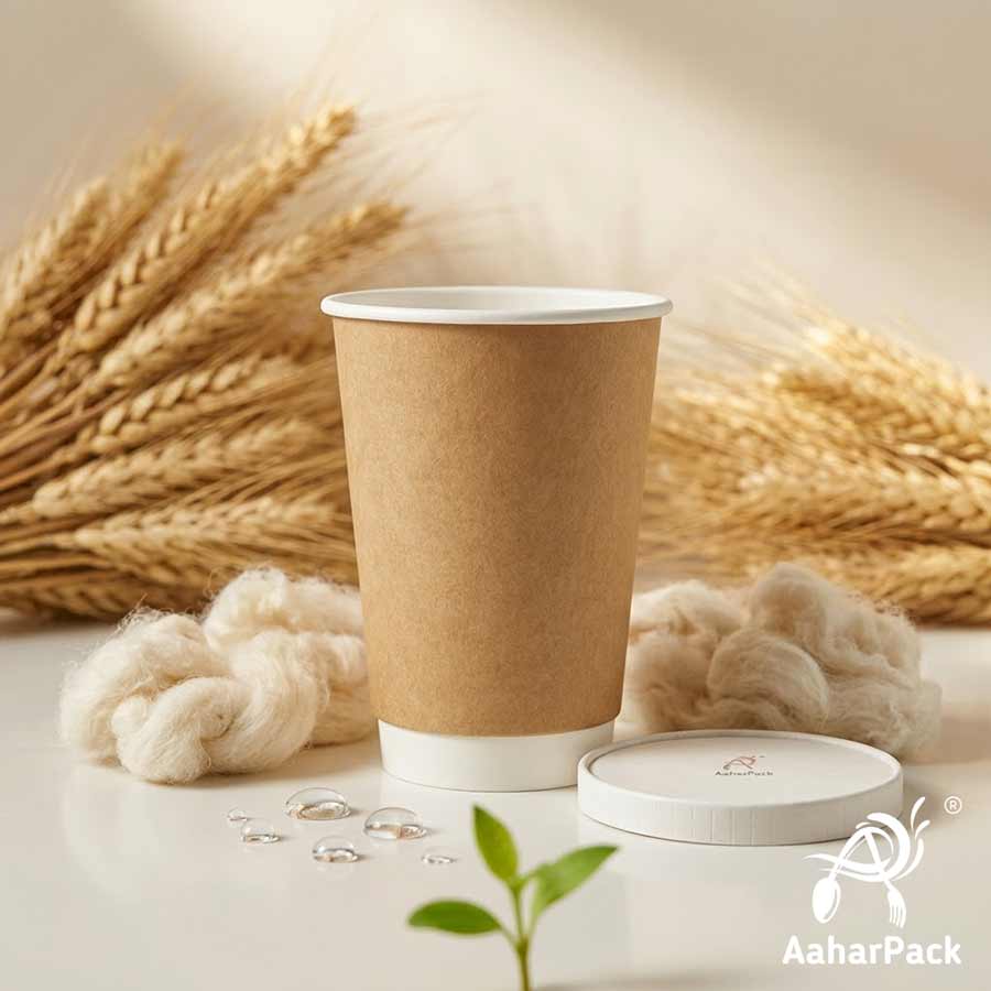 300 ML Long Kraft Double Wall Paper Cups With Flat Paper Lids (Pack of 150) - 100% Plastic-Free Tall Insulated Coffee Cups