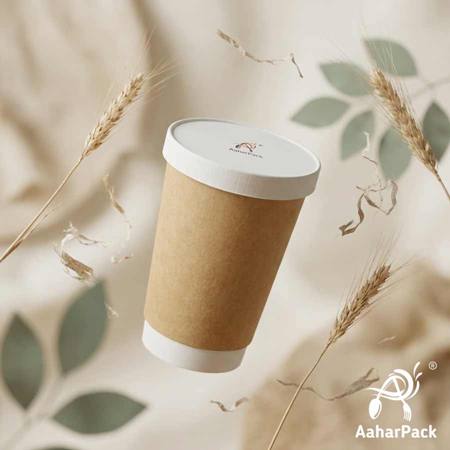 300 ML Long Kraft Double Wall Paper Cups With Flat Paper Lids (Pack of 150) - 100% Plastic-Free Tall Insulated Coffee Cups