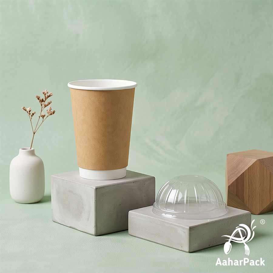 300 ML Long  Kraft Double Wall Paper Cups With Dome Lids (Pack of 150) - Insulated Eco-Friendly Takeaway Coffee Cups