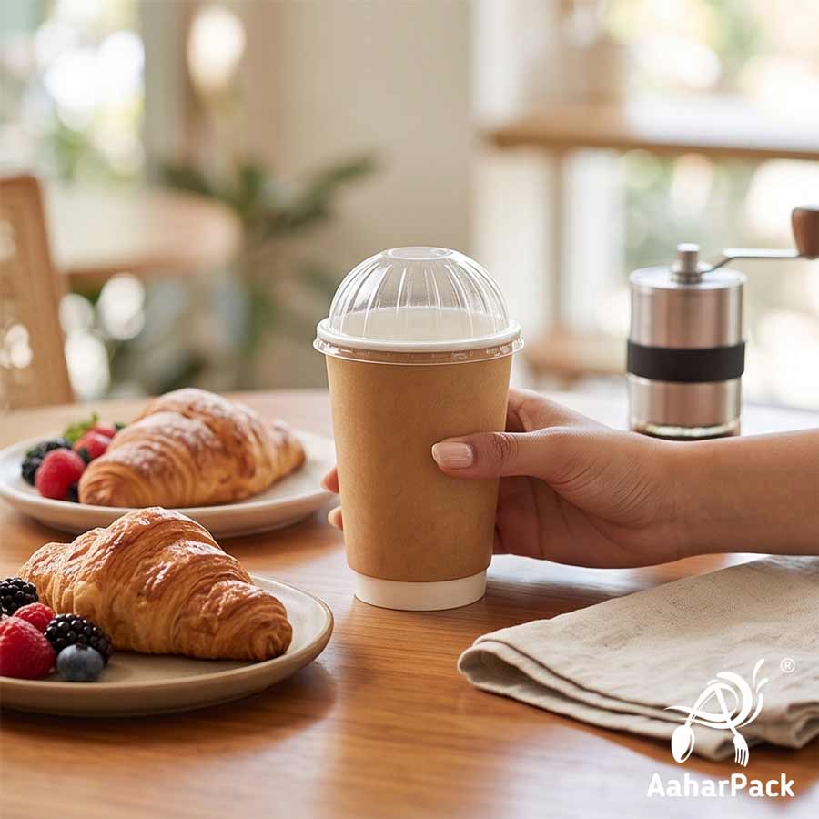 300 ML Long  Kraft Double Wall Paper Cups With Dome Lids (Pack of 150) - Insulated Eco-Friendly Takeaway Coffee Cups