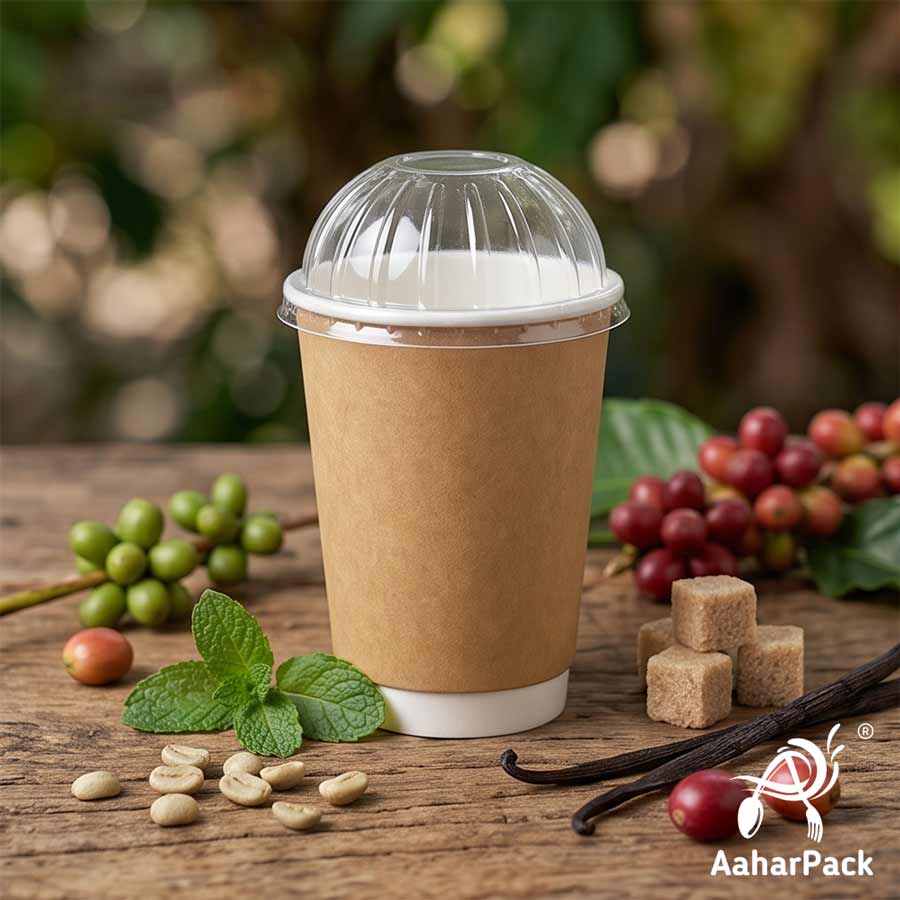 300 ML Long  Kraft Double Wall Paper Cups With Dome Lids (Pack of 150) - Insulated Eco-Friendly Takeaway Coffee Cups