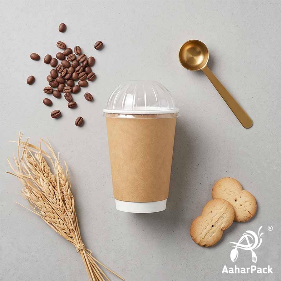 300 ML Long  Kraft Double Wall Paper Cups With Dome Lids (Pack of 150) - Insulated Eco-Friendly Takeaway Coffee Cups