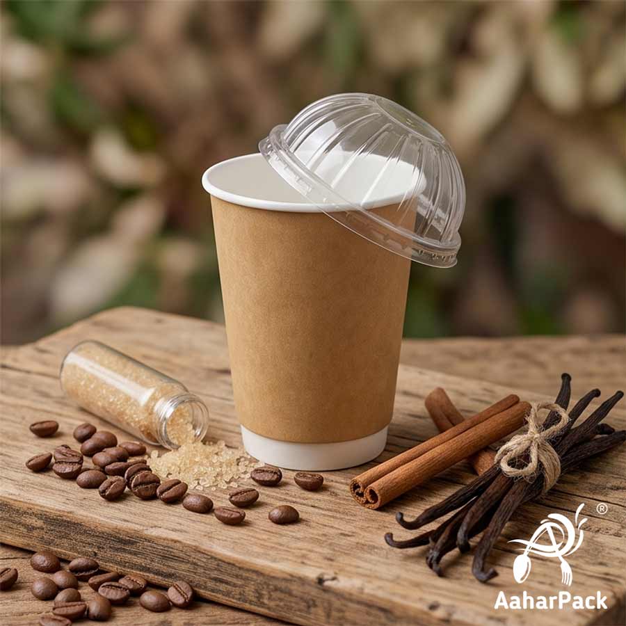 300 ML Long  Kraft Double Wall Paper Cups With Dome Lids (Pack of 150) - Insulated Eco-Friendly Takeaway Coffee Cups