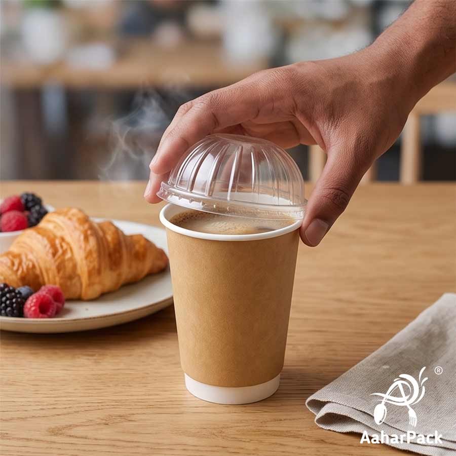 300 ML Long  Kraft Double Wall Paper Cups With Dome Lids (Pack of 150) - Insulated Eco-Friendly Takeaway Coffee Cups