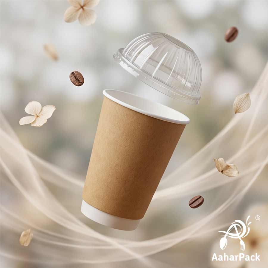 300 ML Long  Kraft Double Wall Paper Cups With Dome Lids (Pack of 150) - Insulated Eco-Friendly Takeaway Coffee Cups