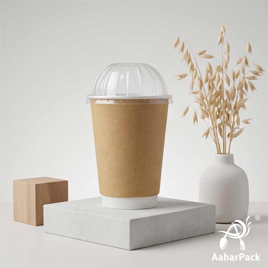 300 ML Long  Kraft Double Wall Paper Cups With Dome Lids (Pack of 150) - Insulated Eco-Friendly Takeaway Coffee Cups