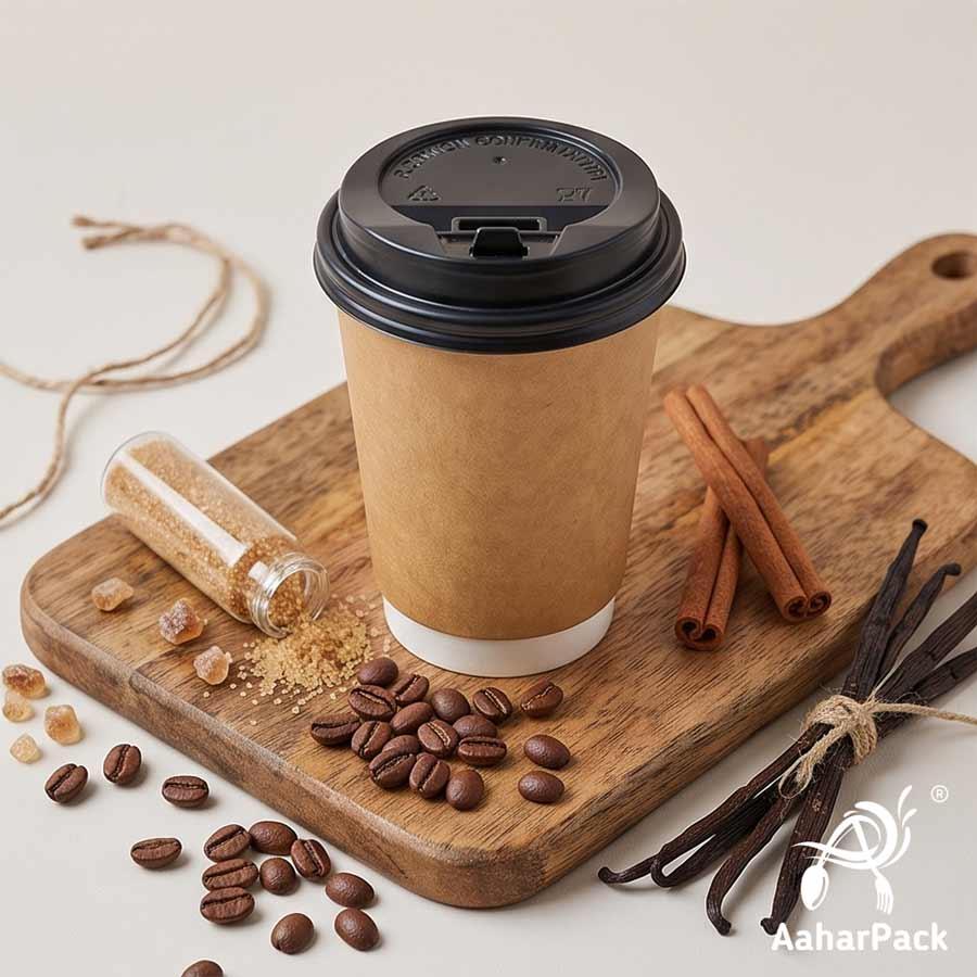 300 ML Long Kraft Double Wall Paper Cups with Lockable Black Sipper Lids (Pack of 150) - Tall Spill-Proof Insulated Takeaway Cups