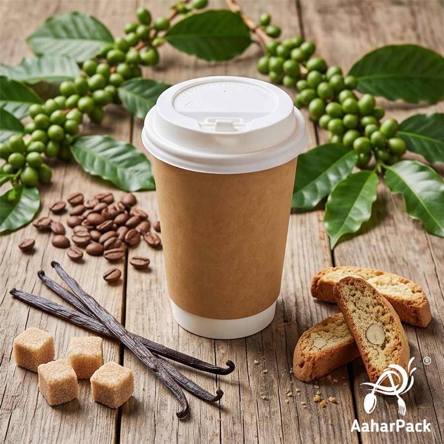 300 ML Long Kraft Double Wall Paper Cups with Lockable White Sipper Lids (Pack of 150) - Tall Spill-Proof Insulated Takeaway Cups