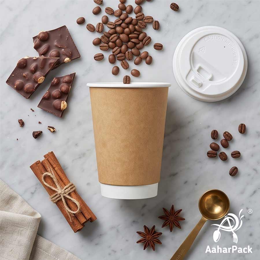 300 ML Long Kraft Double Wall Paper Cups with Lockable White Sipper Lids (Pack of 150) - Tall Spill-Proof Insulated Takeaway Cups