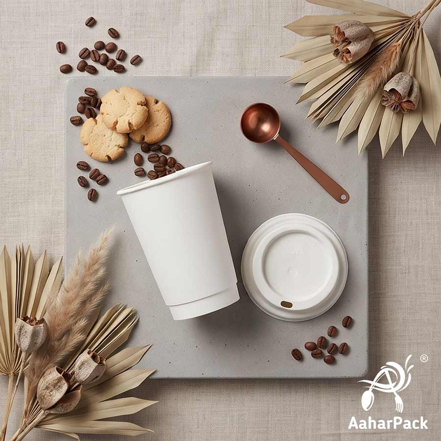 300 ML Long White Double Wall Paper Cups with Bagasse Sipper Lids (Pack of 150) - Tall 100% Plastic-Free Insulated Takeaway Cups