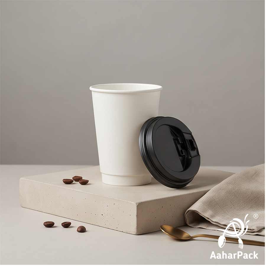 300 ML Long White Double Wall Paper Cups with Lockable Black Sipper Lids (Pack of 150) - Tall Spill-Proof Insulated Takeaway Cups