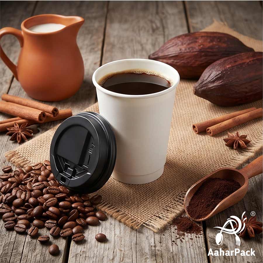 300 ML Long White Double Wall Paper Cups with Lockable Black Sipper Lids (Pack of 150) - Tall Spill-Proof Insulated Takeaway Cups