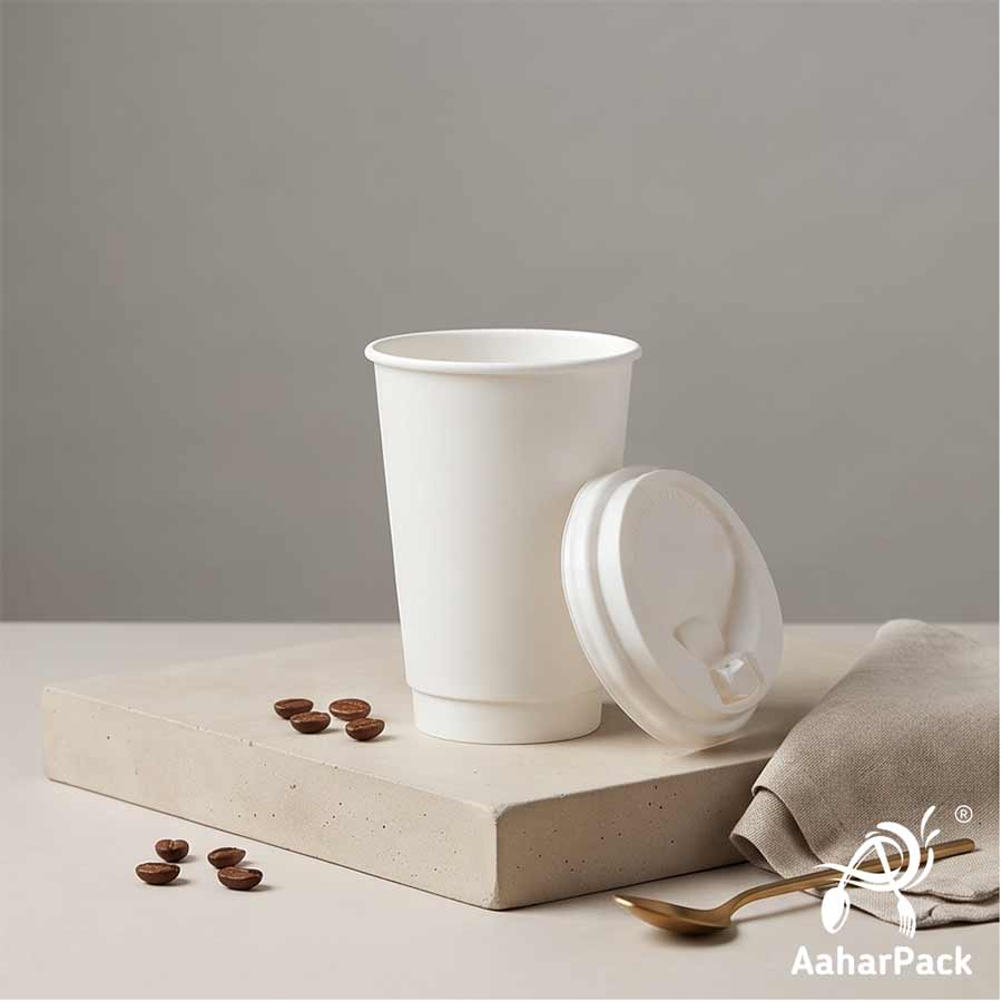300 ML Long White Double Wall Paper Cups with Lockable White Sipper Lids (Pack of 150) - Tall Spill-Proof Insulated Takeaway Cups