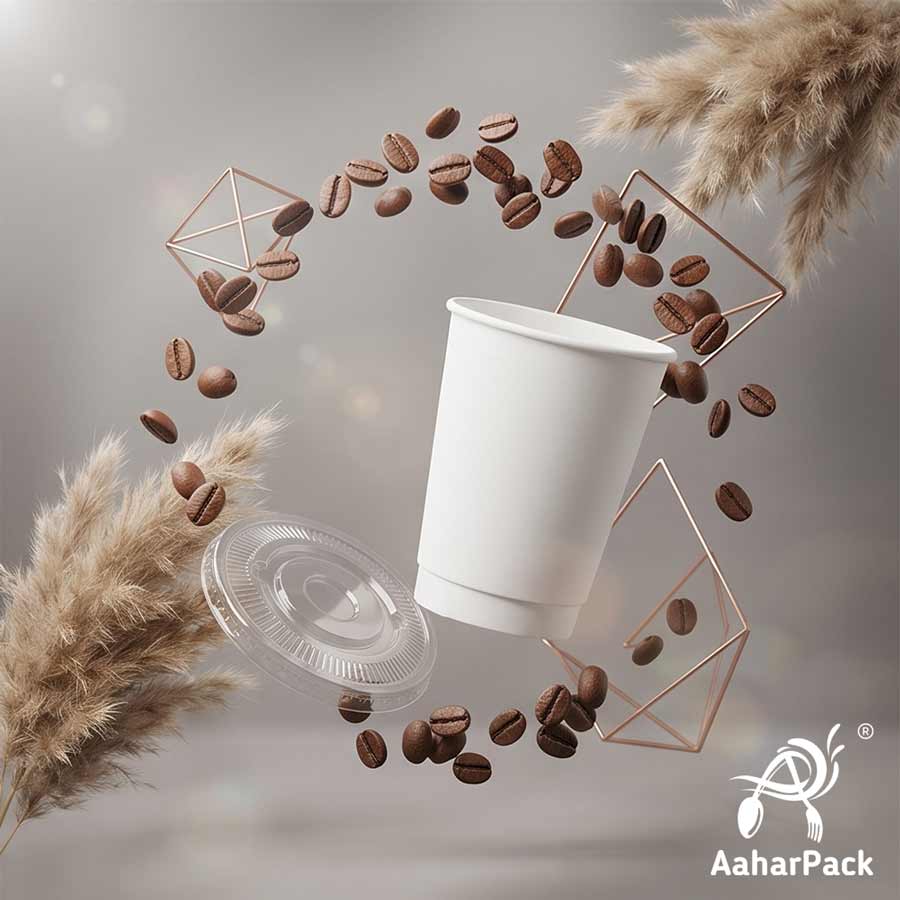 300 ML Long White Double Wall Paper Cups With Flat Plastic Lids (Pack of 300) - Tall Insulated Takeaway Coffee Cups