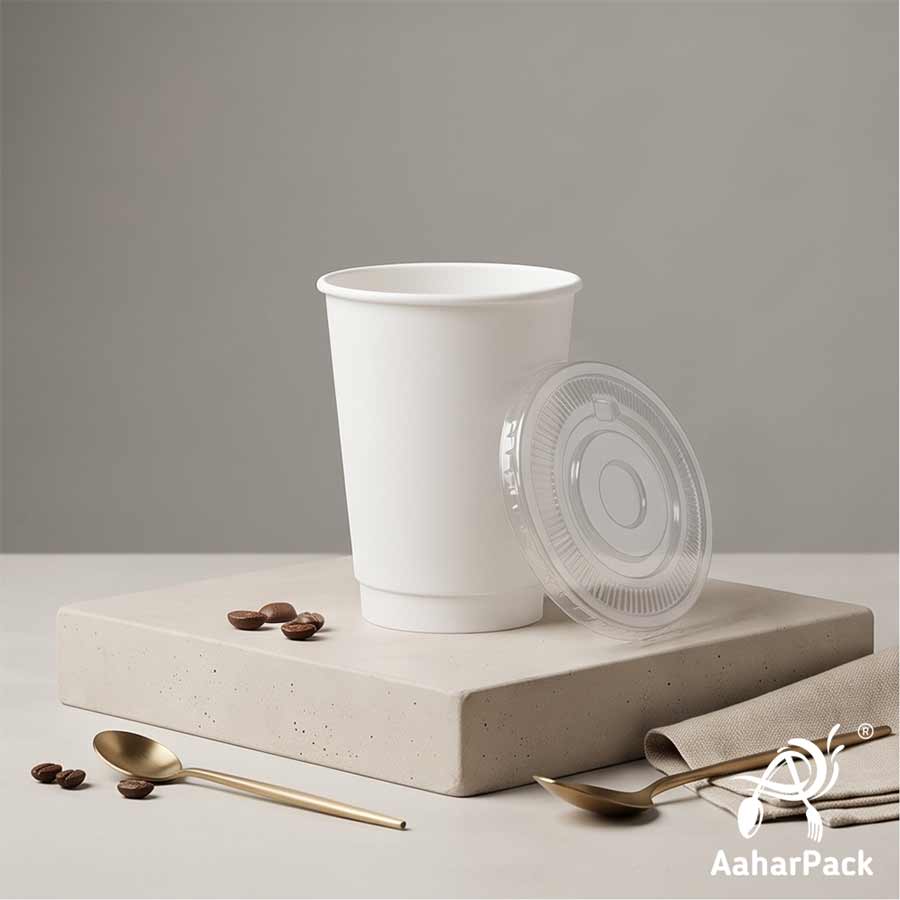 300 ML Long White Double Wall Paper Cups With Flat Plastic Lids (Pack of 300) - Tall Insulated Takeaway Coffee Cups