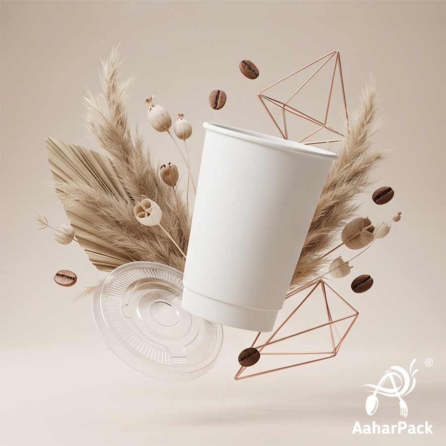 300 ML Long White Double Wall Paper Cups With Flat Plastic Lids (Pack of 300) - Tall Insulated Takeaway Coffee Cups