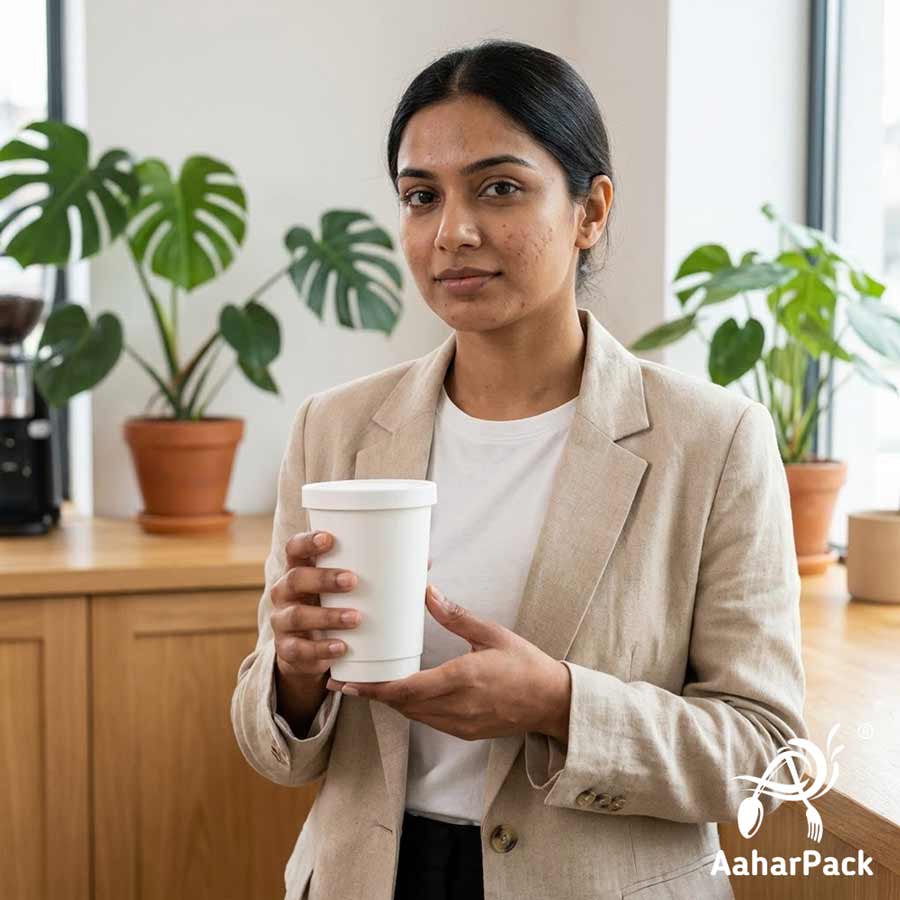 300 ML Long White Double Wall Paper Cups With Flat Paper Lids (Pack of 150) - 100% Plastic-Free Tall Insulated Coffee Cups