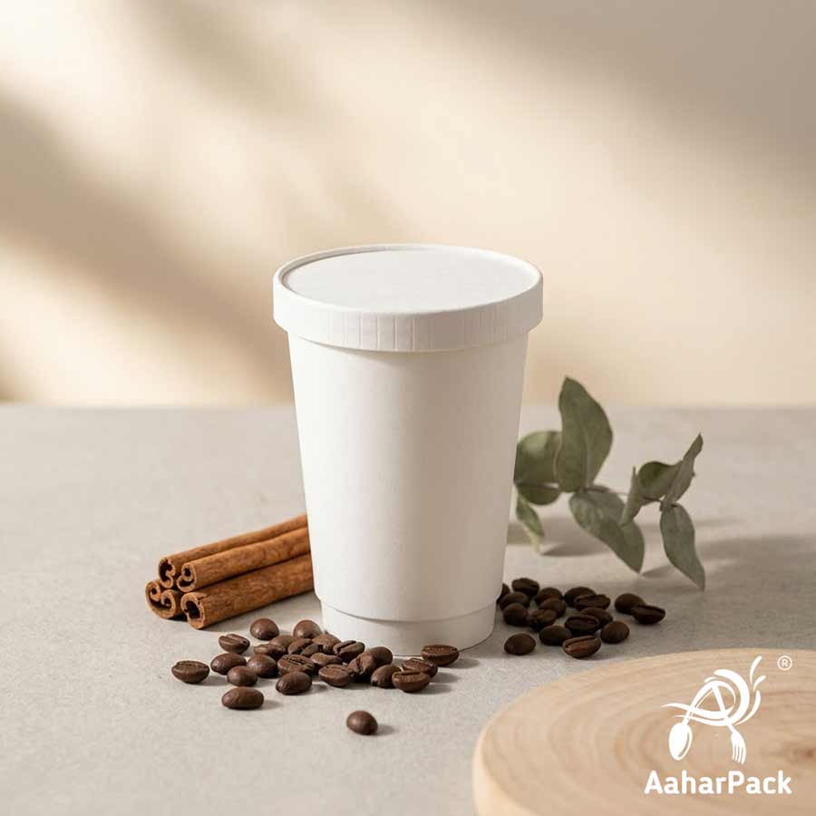 300 ML Long White Double Wall Paper Cups With Flat Paper Lids (Pack of 150) - 100% Plastic-Free Tall Insulated Coffee Cups