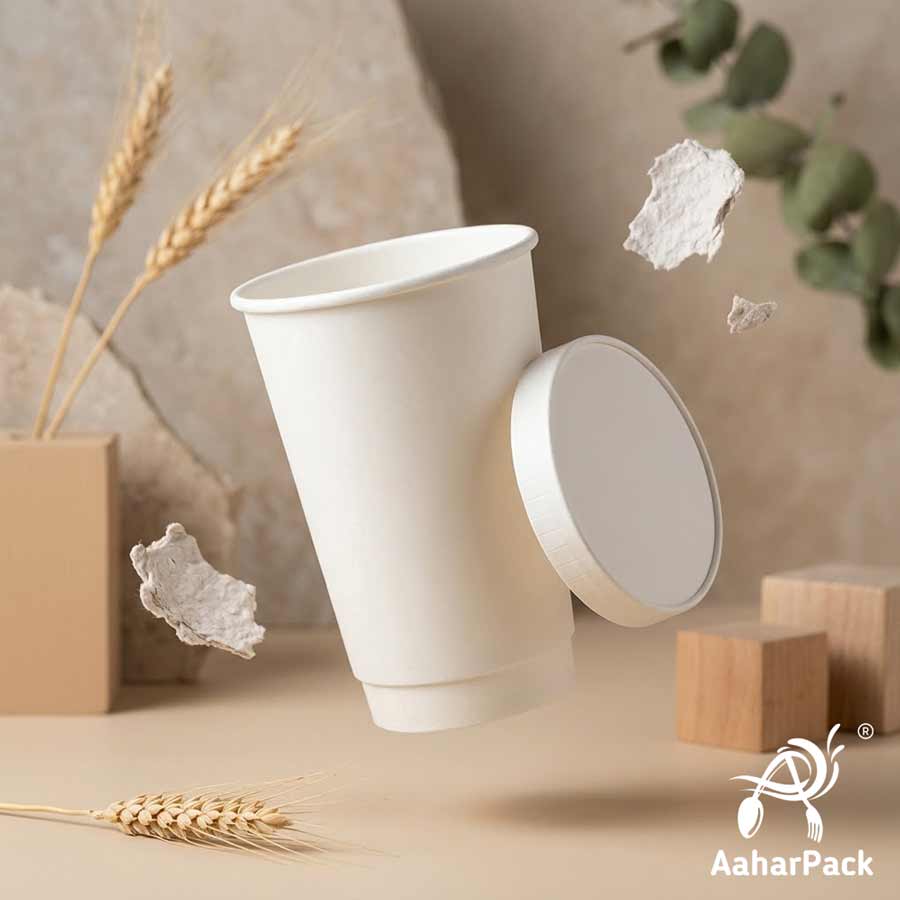 300 ML Long White Double Wall Paper Cups With Flat Paper Lids (Pack of 150) - 100% Plastic-Free Tall Insulated Coffee Cups