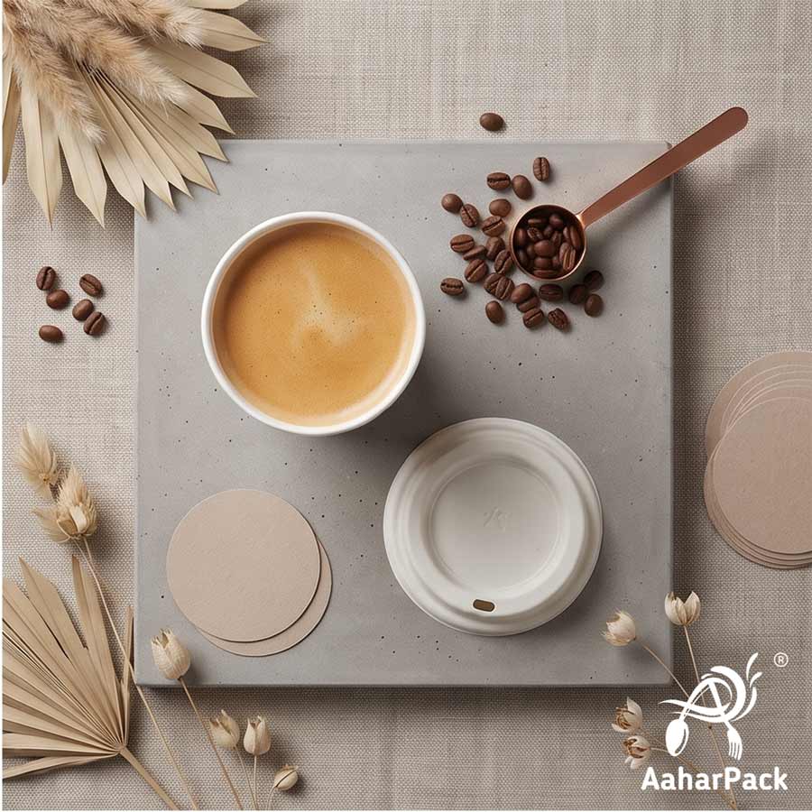 360 ML (12 oz) Kraft Double Wall Paper Cups with Bagasse Sipper Lids (Pack of 150) - 100% Plastic-Free Insulated Takeaway Cups