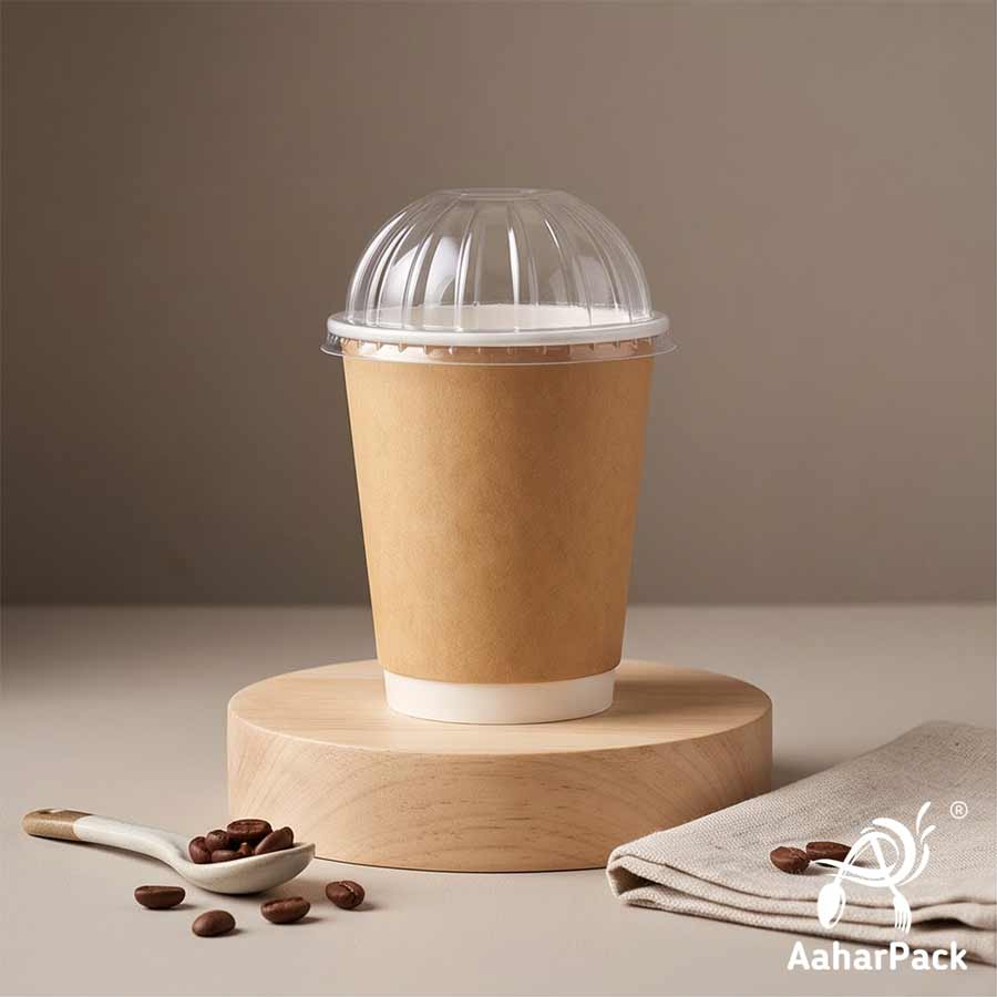 360 ML (12 oz) Kraft Double Wall Paper Cups With Dome Lids (Pack of 100) - Large Premium Insulated Eco-Friendly Coffee Cups