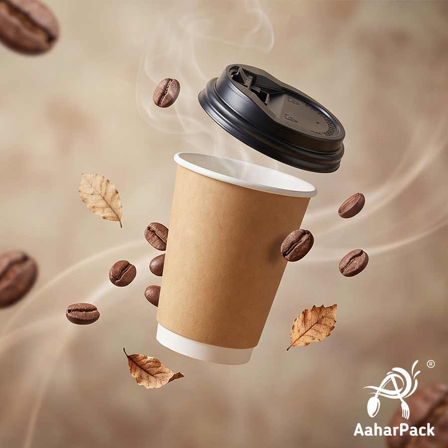 360 ML (12 oz) Kraft Double Wall Paper Cups with Lockable Black Sipper Lids (Pack of 200) - Spill-Proof Insulated Takeaway Cups