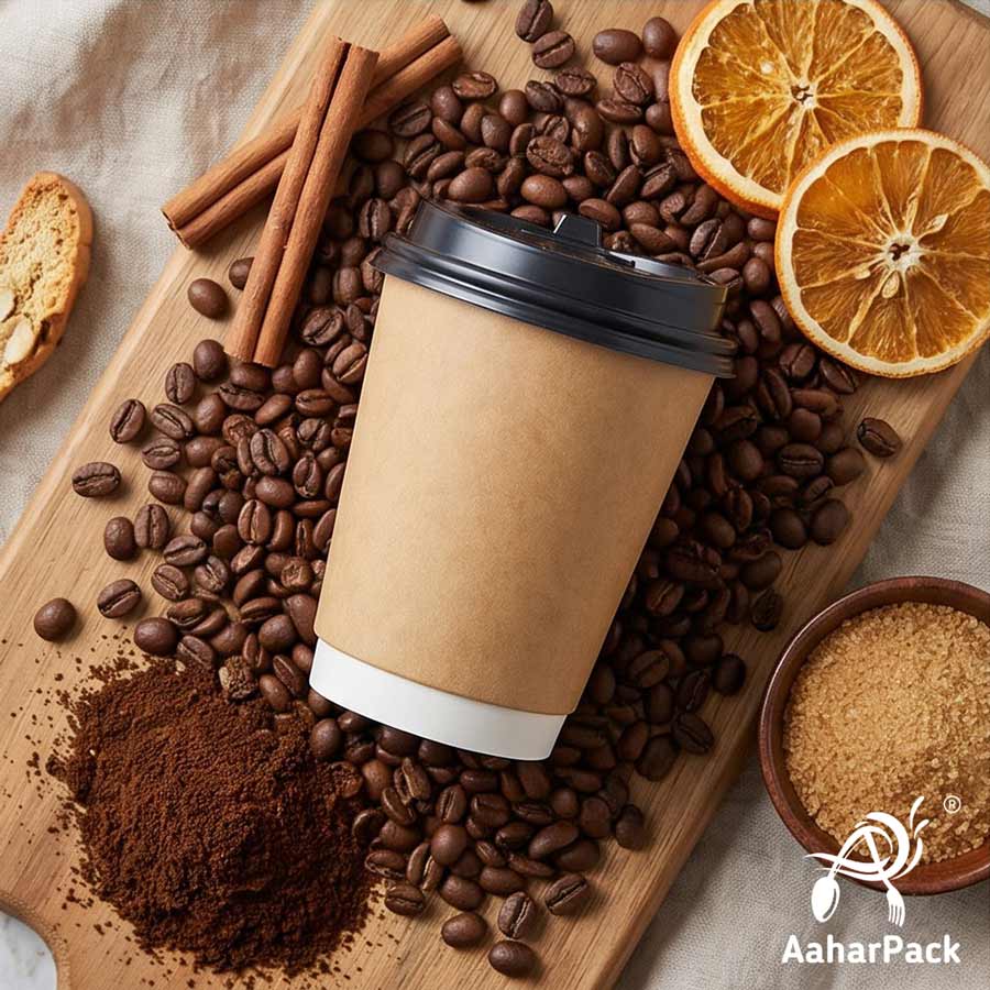 360 ML (12 oz) Kraft Double Wall Paper Cups with Lockable Black Sipper Lids (Pack of 200) - Spill-Proof Insulated Takeaway Cups