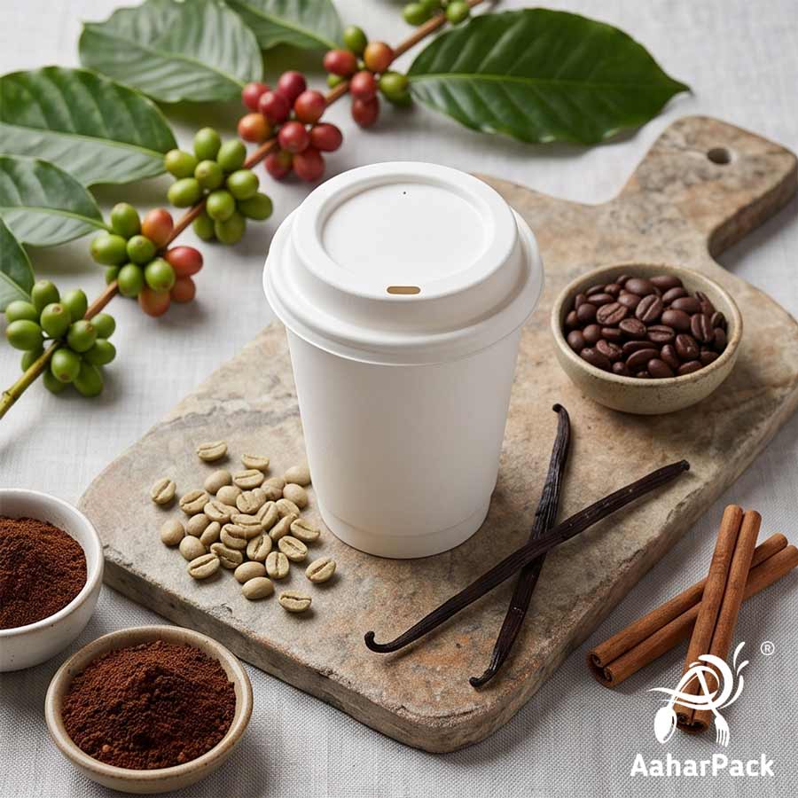 360 ML (12 oz) White Double Wall Paper Cups with Bagasse Sipper Lids (Pack of 150) - 100% Plastic-Free Insulated Takeaway Cups