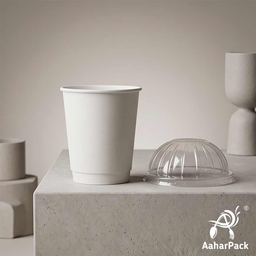 360 ML (12 oz) White Double Wall Paper Cups With Dome Lids (Pack of 100) - Large Premium Insulated Takeaway Coffee Cups