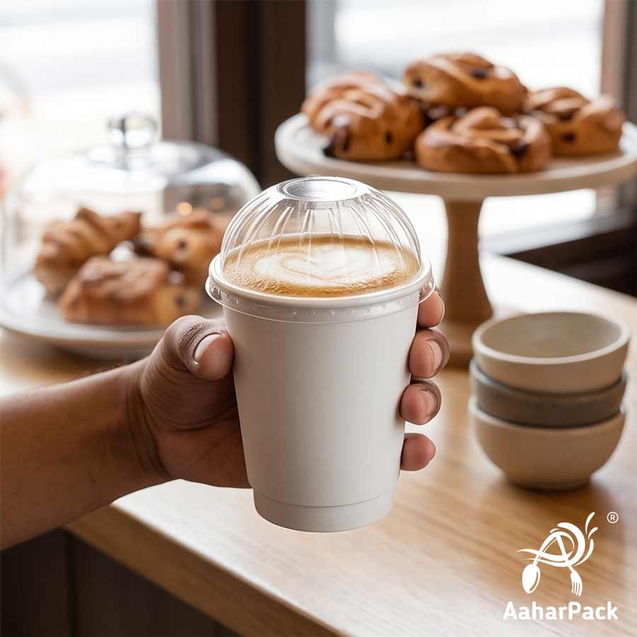 360 ML (12 oz) White Double Wall Paper Cups With Dome Lids (Pack of 100) - Large Premium Insulated Takeaway Coffee Cups