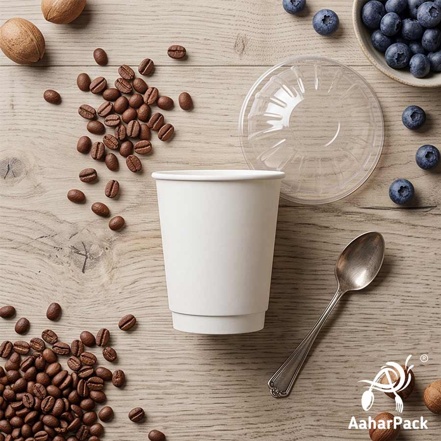 360 ML (12 oz) White Double Wall Paper Cups With Dome Lids (Pack of 100) - Large Premium Insulated Takeaway Coffee Cups