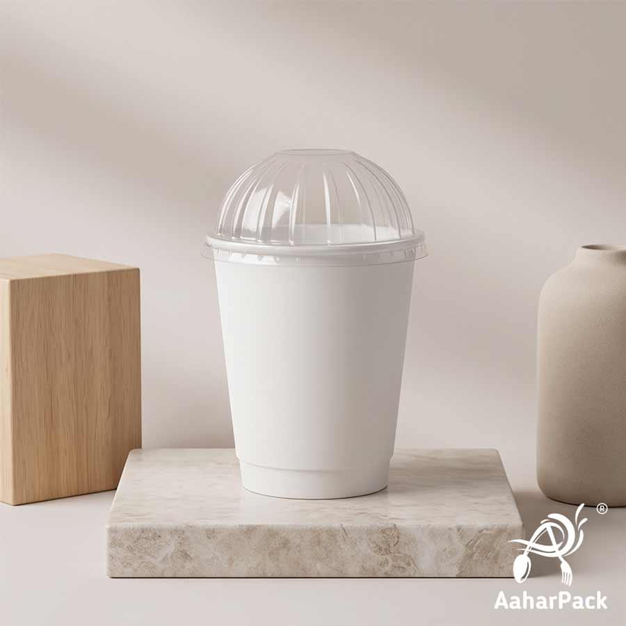 360 ML (12 oz) White Double Wall Paper Cups With Dome Lids (Pack of 100) - Large Premium Insulated Takeaway Coffee Cups