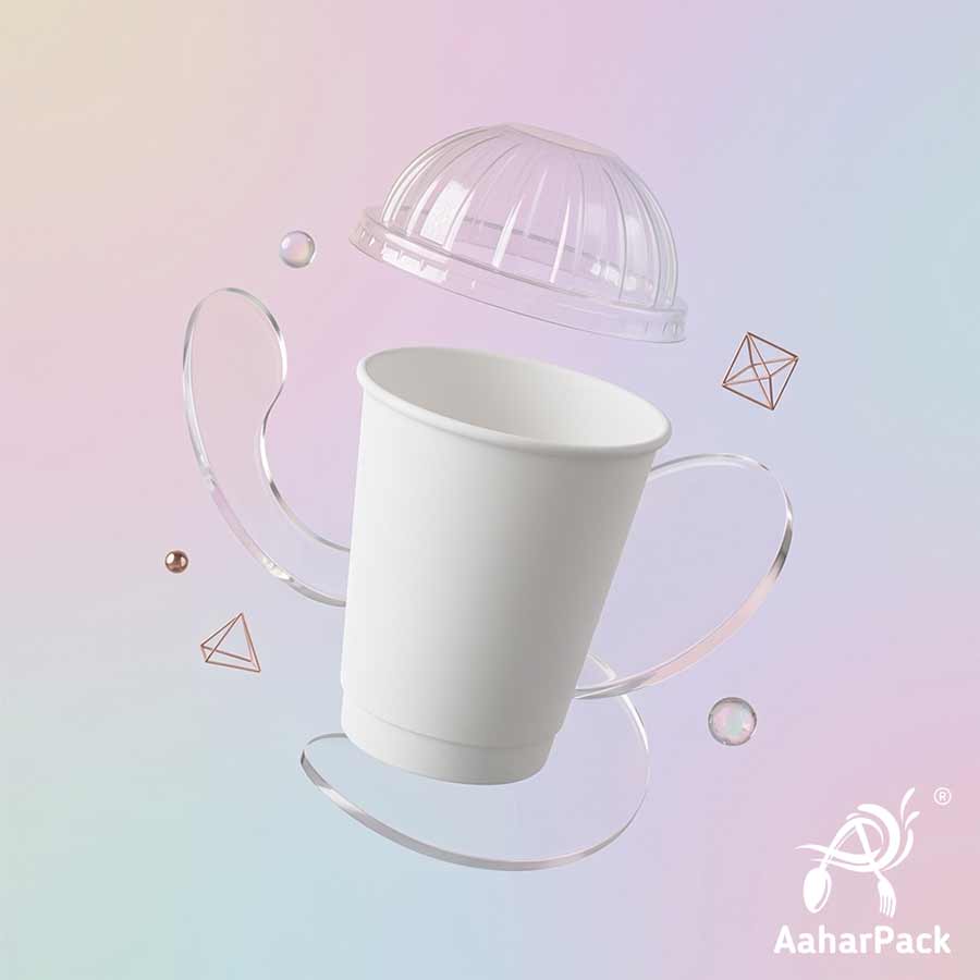 360 ML (12 oz) White Double Wall Paper Cups With Dome Lids (Pack of 100) - Large Premium Insulated Takeaway Coffee Cups