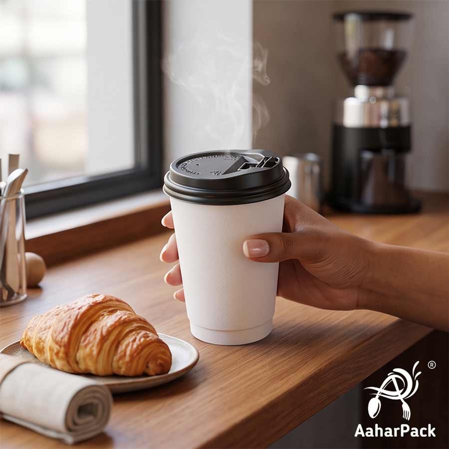 360 ML (12 oz) White Double Wall Paper Cups with Lockable Black Sipper Lids (Pack of 200) - Spill-Proof Insulated Takeaway Cups