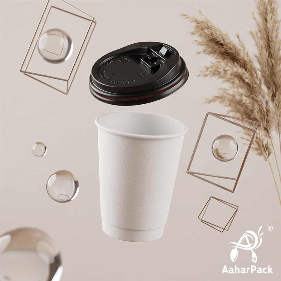 360 ML (12 oz) White Double Wall Paper Cups with Lockable Black Sipper Lids (Pack of 200) - Spill-Proof Insulated Takeaway Cups