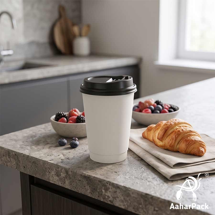 360 ML (12 oz) White Double Wall Paper Cups with Lockable Black Sipper Lids (Pack of 200) - Spill-Proof Insulated Takeaway Cups