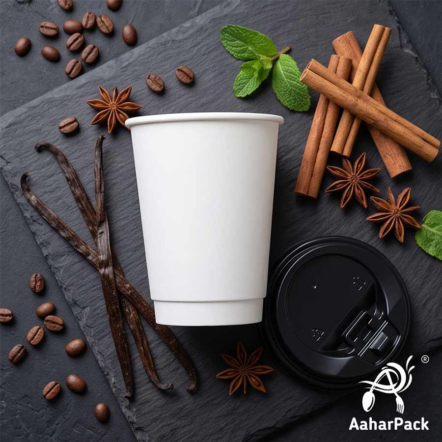 360 ML (12 oz) White Double Wall Paper Cups with Lockable Black Sipper Lids (Pack of 200) - Spill-Proof Insulated Takeaway Cups