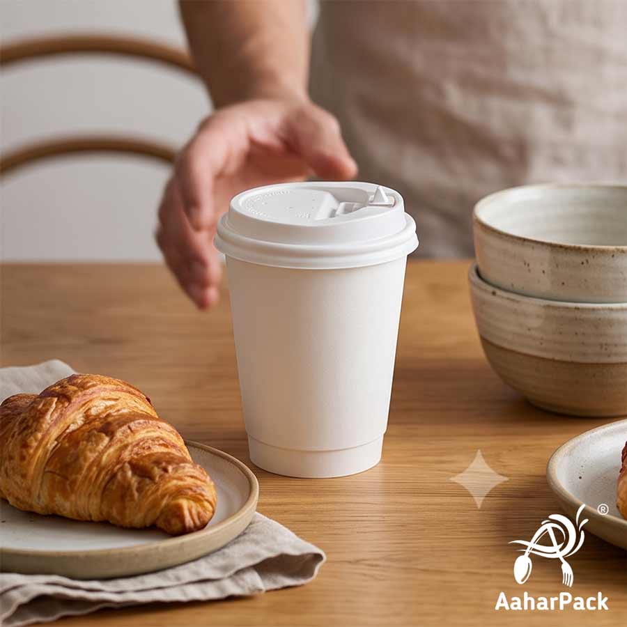 360 ML (12 oz) White Double Wall Paper Cups with Lockable White Sipper Lids (Pack of 200) - Spill-Proof Insulated Takeaway Cups