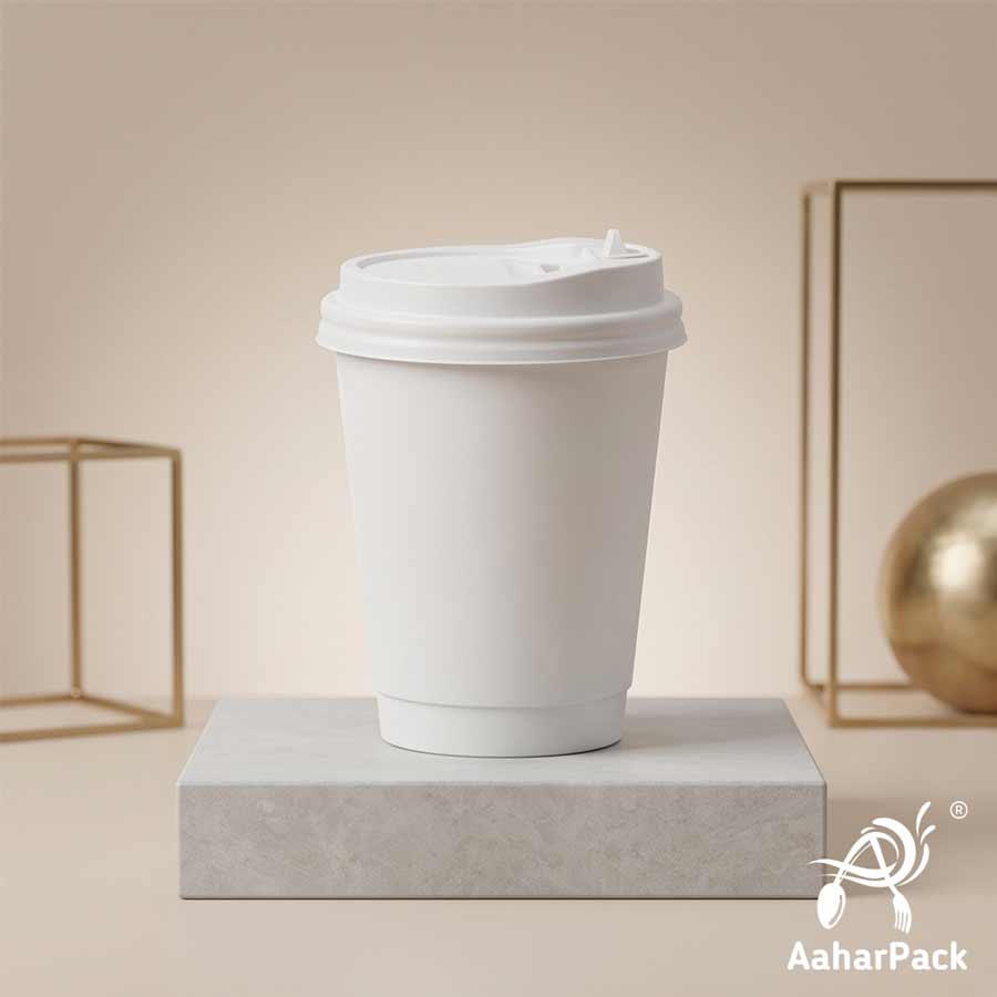 360 ML (12 oz) White Double Wall Paper Cups with Lockable White Sipper Lids (Pack of 200) - Spill-Proof Insulated Takeaway Cups