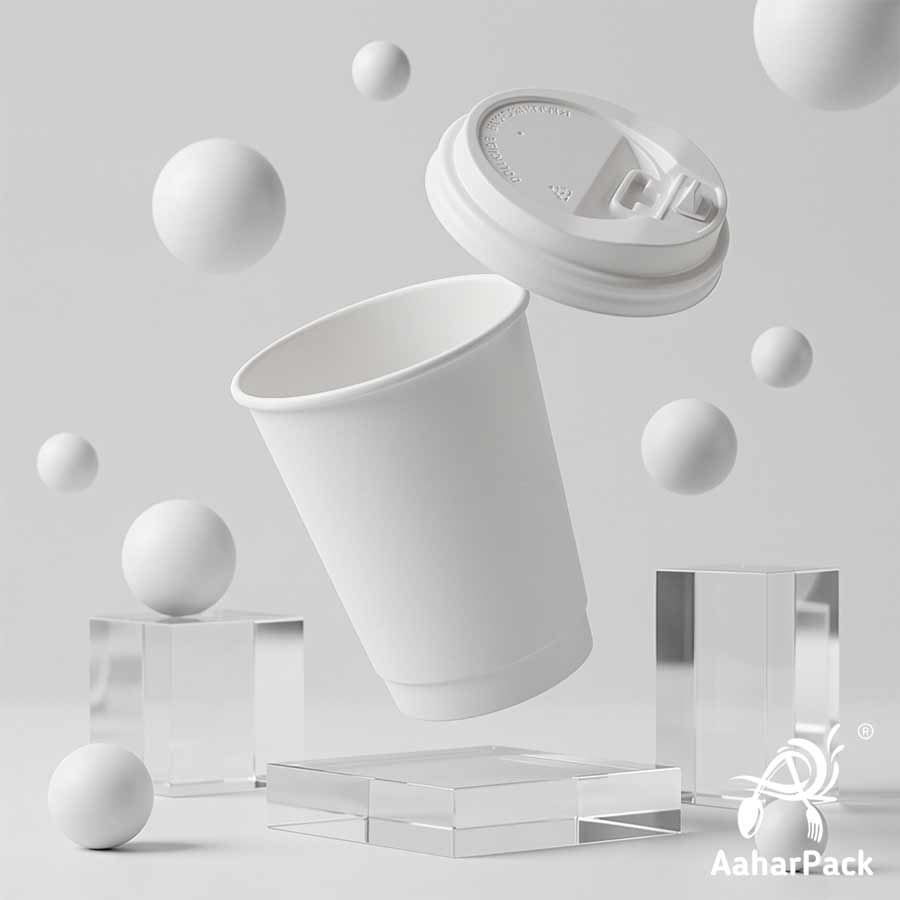 360 ML (12 oz) White Double Wall Paper Cups with Lockable White Sipper Lids (Pack of 200) - Spill-Proof Insulated Takeaway Cups
